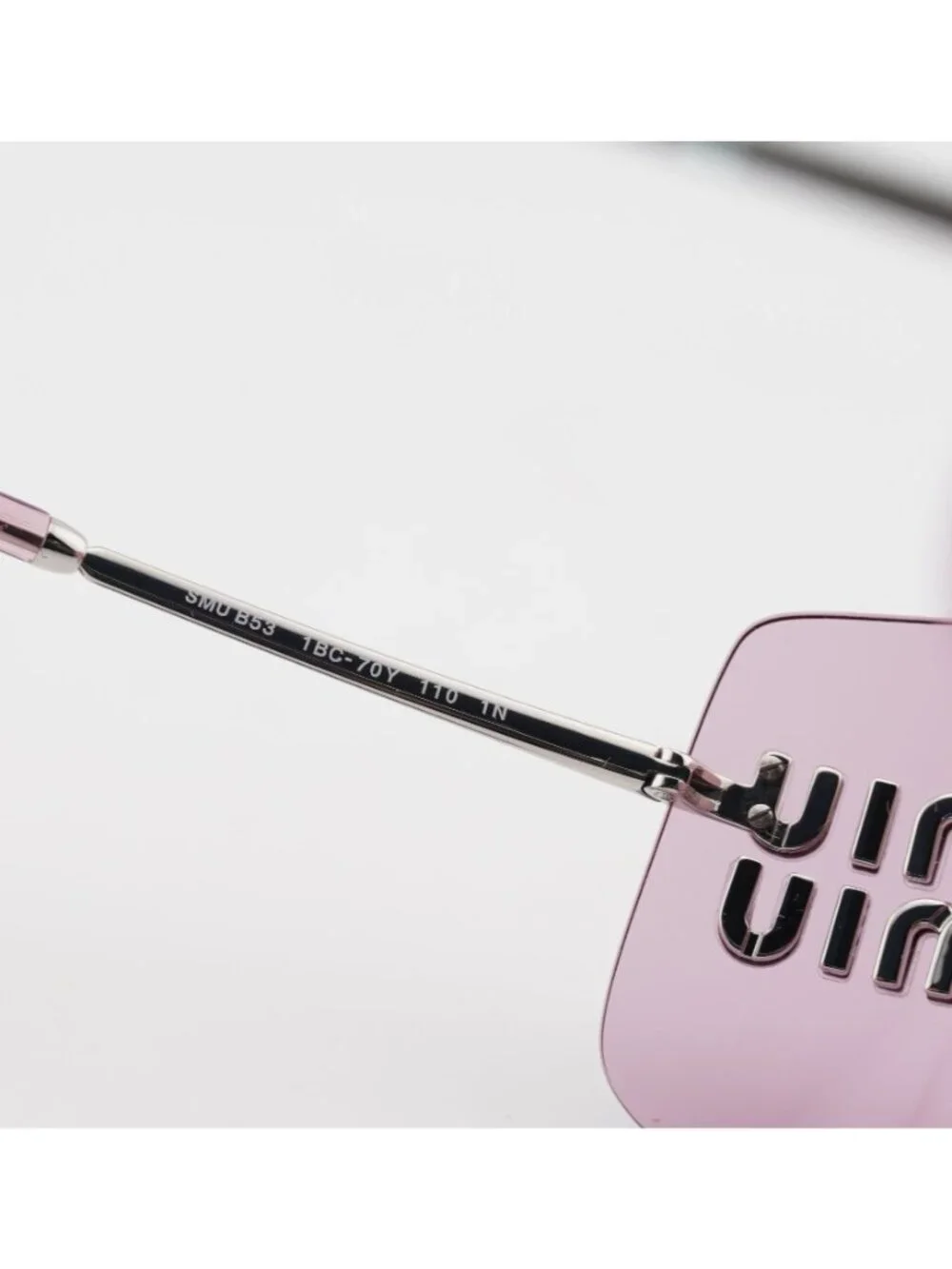 Miu Miu MUB53S 1BC70Y Sunglasses Silver Rimless Shield Frame, Pink Lenses